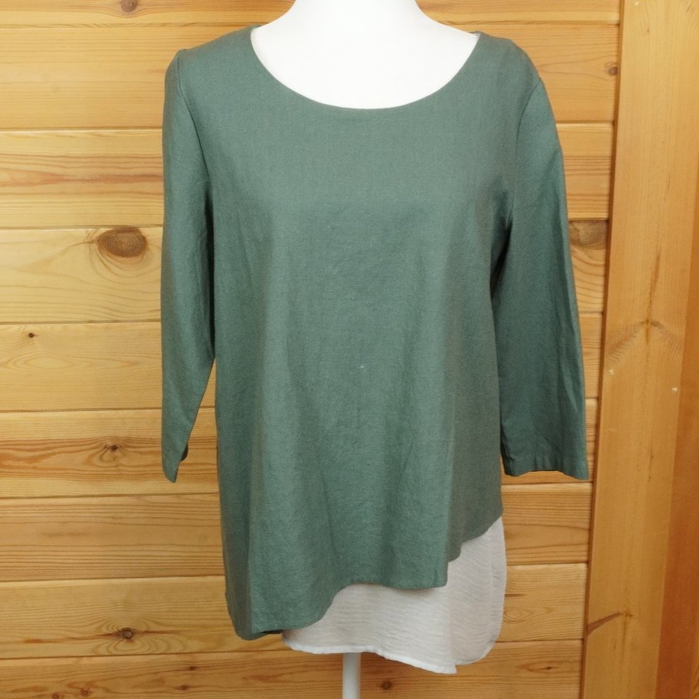 Soft Surroundings Green Sheer Layer Asymmetrical Top Size Medium